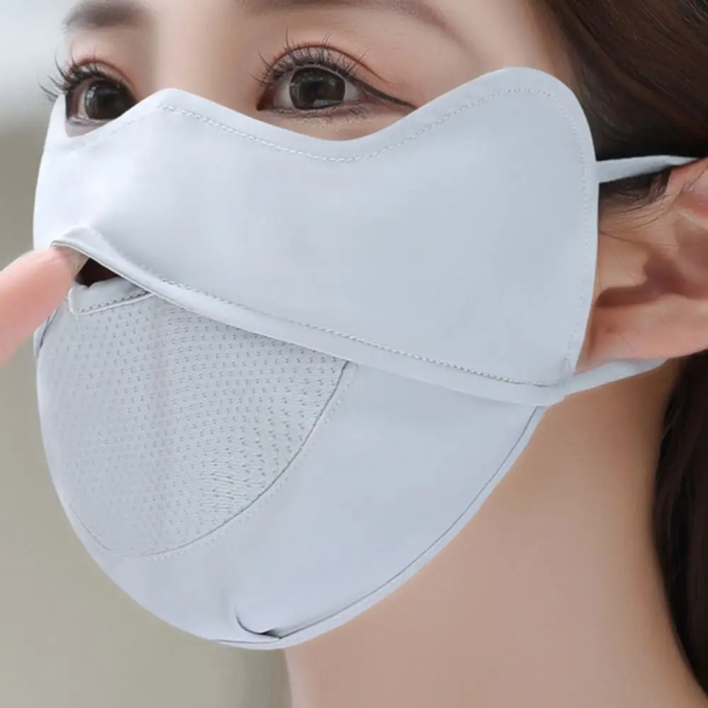 Lenço facial de seda gelo com proteção UV fina, lenço facial de malha, protetor solar, máscara facial, cor sólida, anti-uv, caminhadas