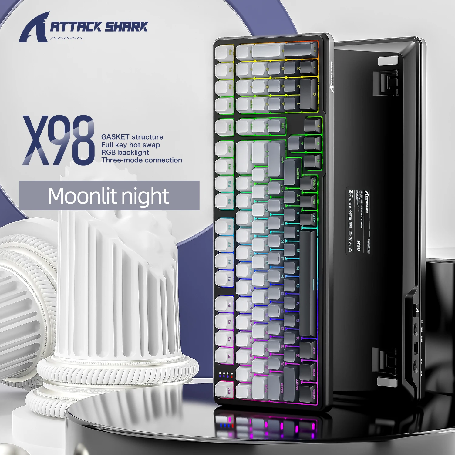 لوحة مفاتيح ميكانيكية ATTACK SHARK X98/X98Pro قابلة للتبديل بالكامل مع إضاءة خلفية RGB وثلاثة أوضاع لاسلكية للألعاب الإلكترونية