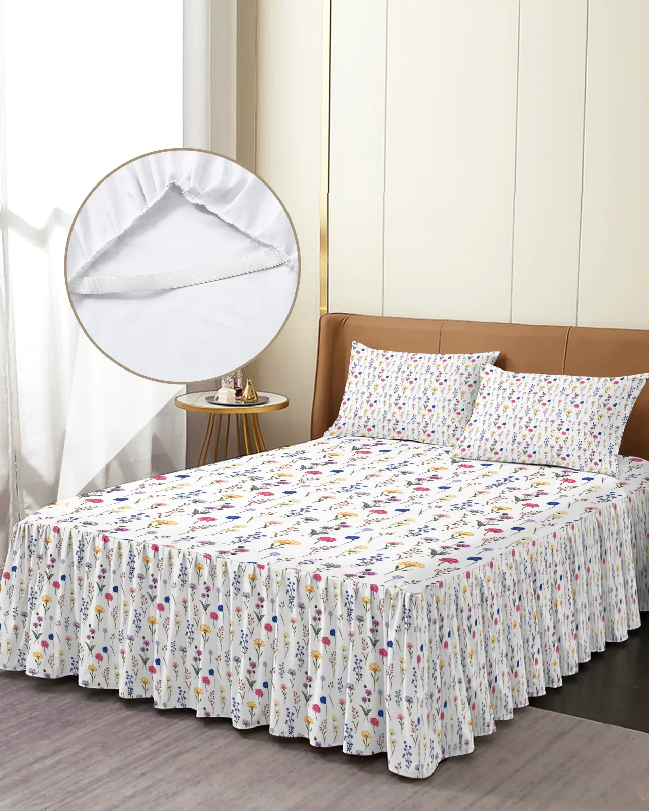 

Watercolor Flower Leaf Bed Skirt Elastic Fitted Bedspread With Pillowcases Bed Protector Mattress Cover Bedding Set Bed Sheet