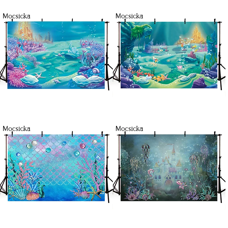 Mermaid Under Sea Bluey Backdrop Photography Ocean Castle Baby Shower Birthday Background Newborn Photo Studio Party Backdrops photo backdrop