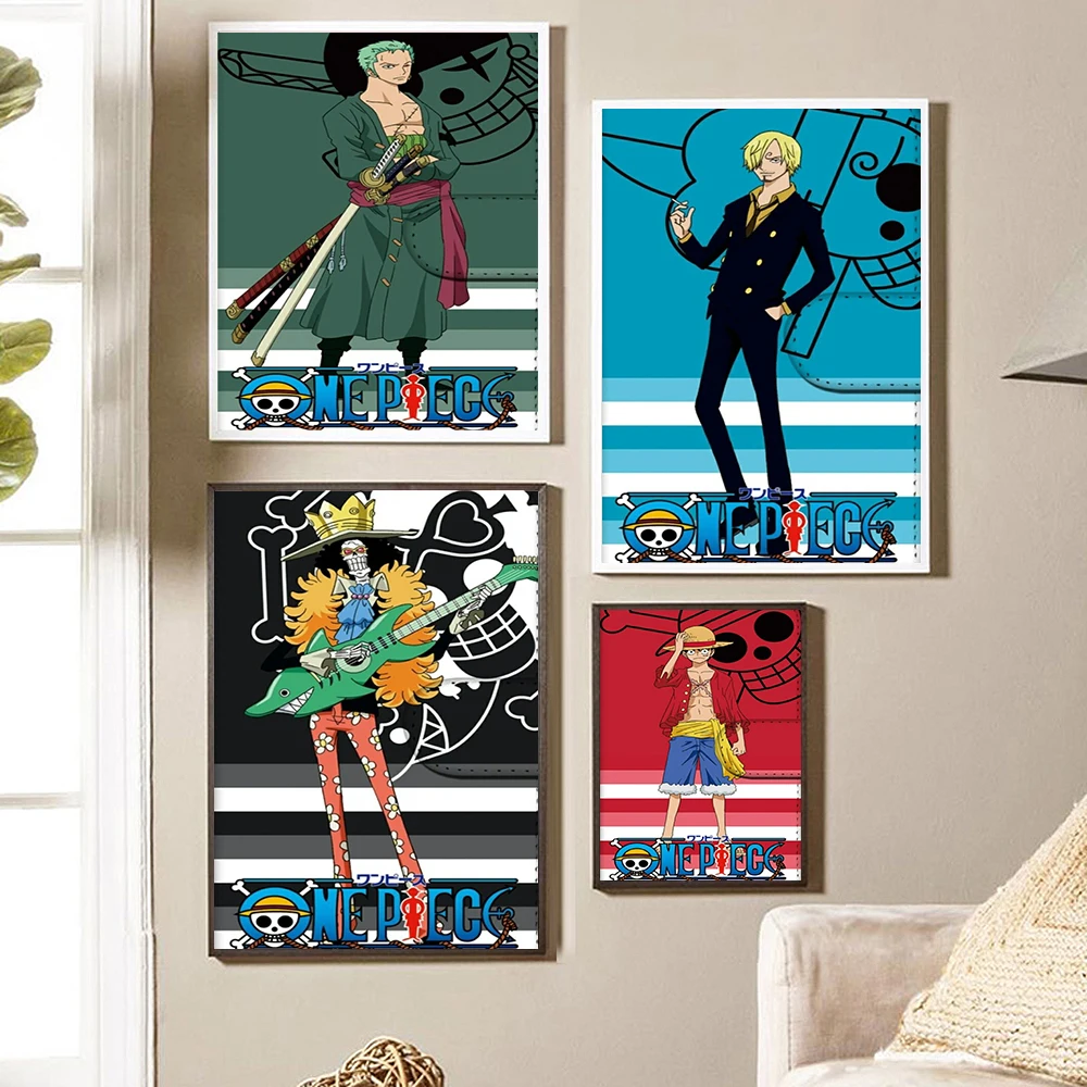 

Modern Japanese Anime Posters One Piece Canvas Painting Printable Luffy Zoro Brook Pictures Wall Art Bedroom Nursery Home Decor
