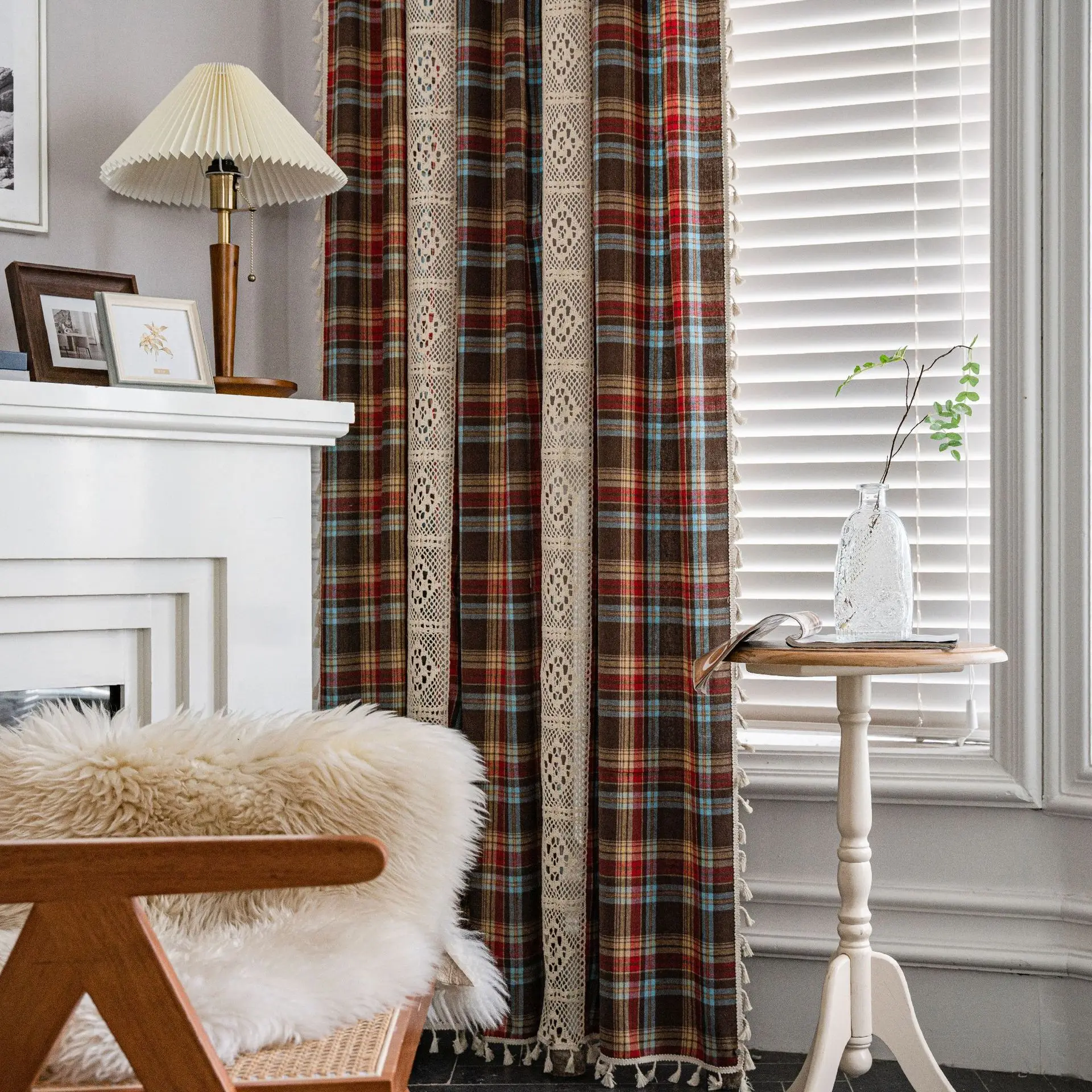 WAZZIO Tende in stile bohémien con nappe all'uncinetto, per soggiorno, stile vintage, con tasca per asta, geometria bohémien, a righe, in pizzo
