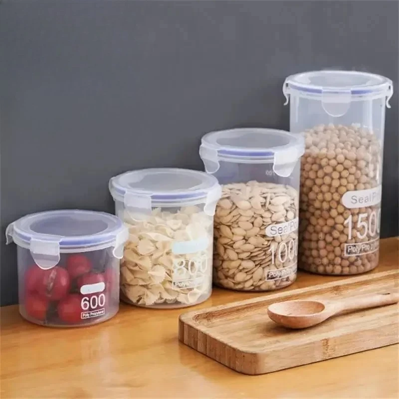 Kitchen Storage Sealed Plastic Kitchen Storage Containers Set with Lids for Cereal Candy Dried Food Organizer Bottles Jars Boxes