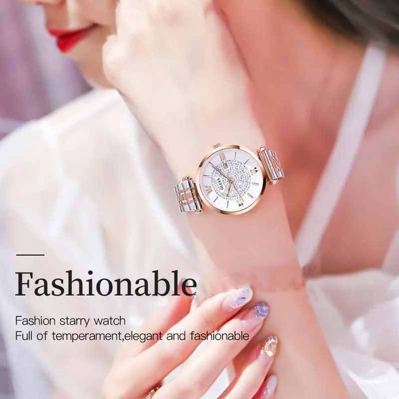 OLEVS Quartz Watch for Women Luxury Stainless Steel Waterproof Calendar Dial Fashion Elegant Ladies Wristwatch Gift Reloj Mujer