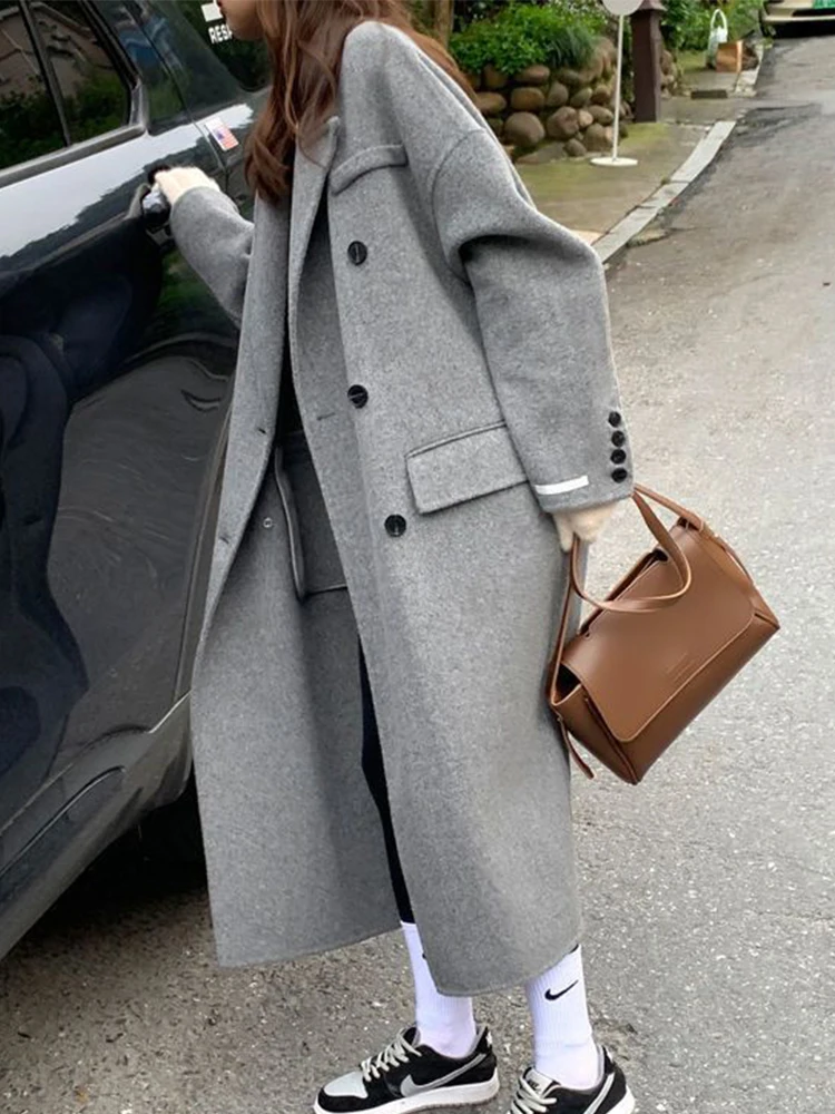 Winter Long Wool Coat Women Thick Warm Wool Jacket Female Korean Fashion Loose Outwear Ladies Casual Long Sleeve Cardigan Coats
