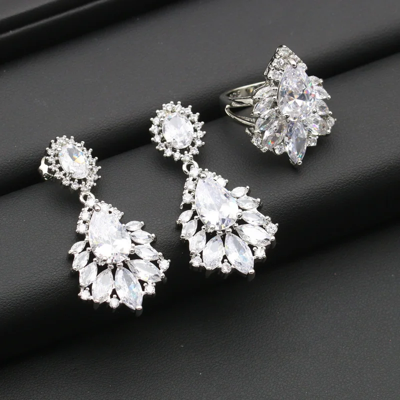 4 Colors White Red Blue Green Crystal Silver Color Jewelry Sets Earring For Women Pendant Necklace Ring Bracelet Free Gift Box