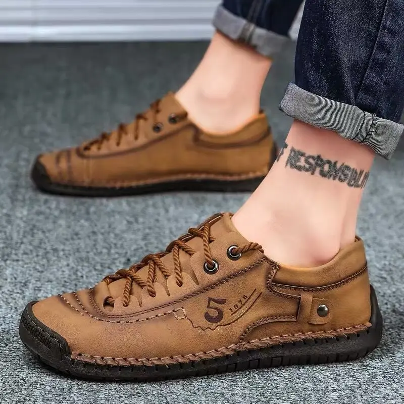 

New Men Leather Casual Shoes Outdoor Comfortable High Quality Fashion Soft Homme Classic Ankle Non-slip Flats Moccasin Trend