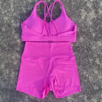 Ensemble de Yoga et vélo de Sport de couleur unie, Legging court + soutien-gorge de Sport croisé, survêtement athlétique pour femmes, entraînement complet, Jogging 6
