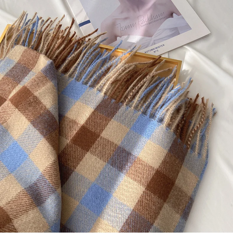 2025 Pamwallymensa Women's Scarf Winter Luxury Brand Tippet Scarves for Ladies Plaid Shawls Warm British Style Thicken Man