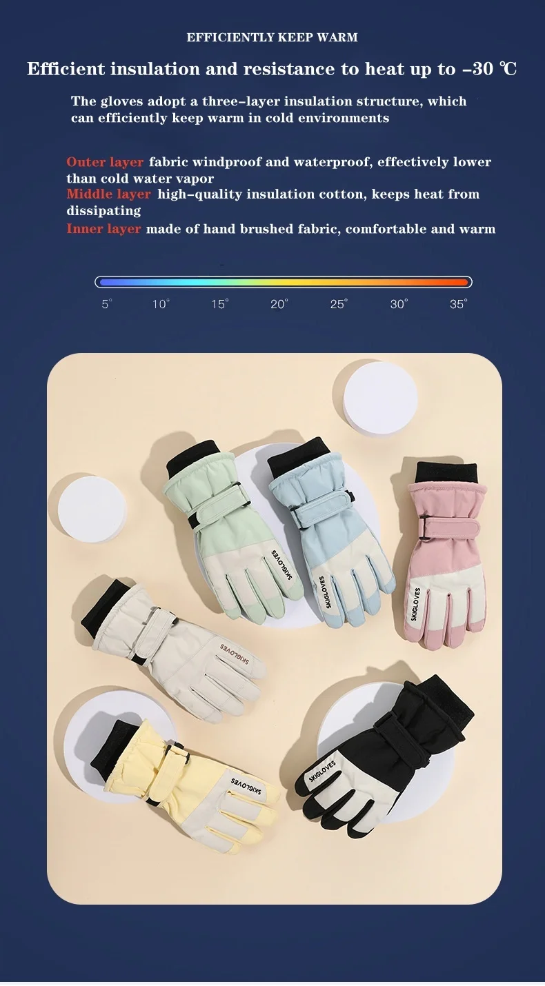 Luvas de esqui quentes de outono, proteção contra o frio nos dedos para ciclismo de inverno, esportes infantis, meninos e meninas, antiderrapante,_voghion.com