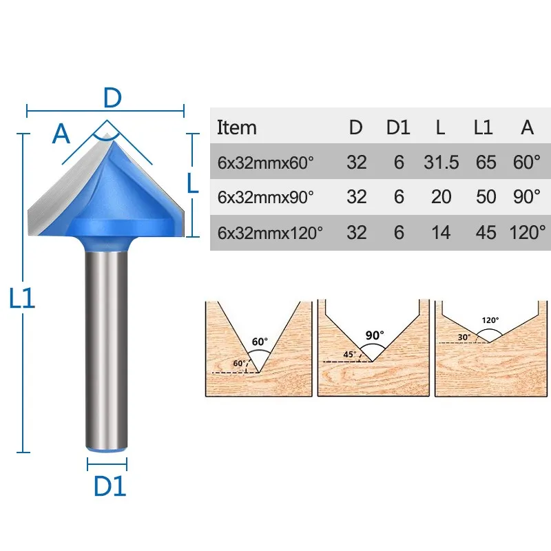 Bois Toupie 8 mm Shank V Forme 3D Gravure Bit 90 degrés en carbure Fin Mill