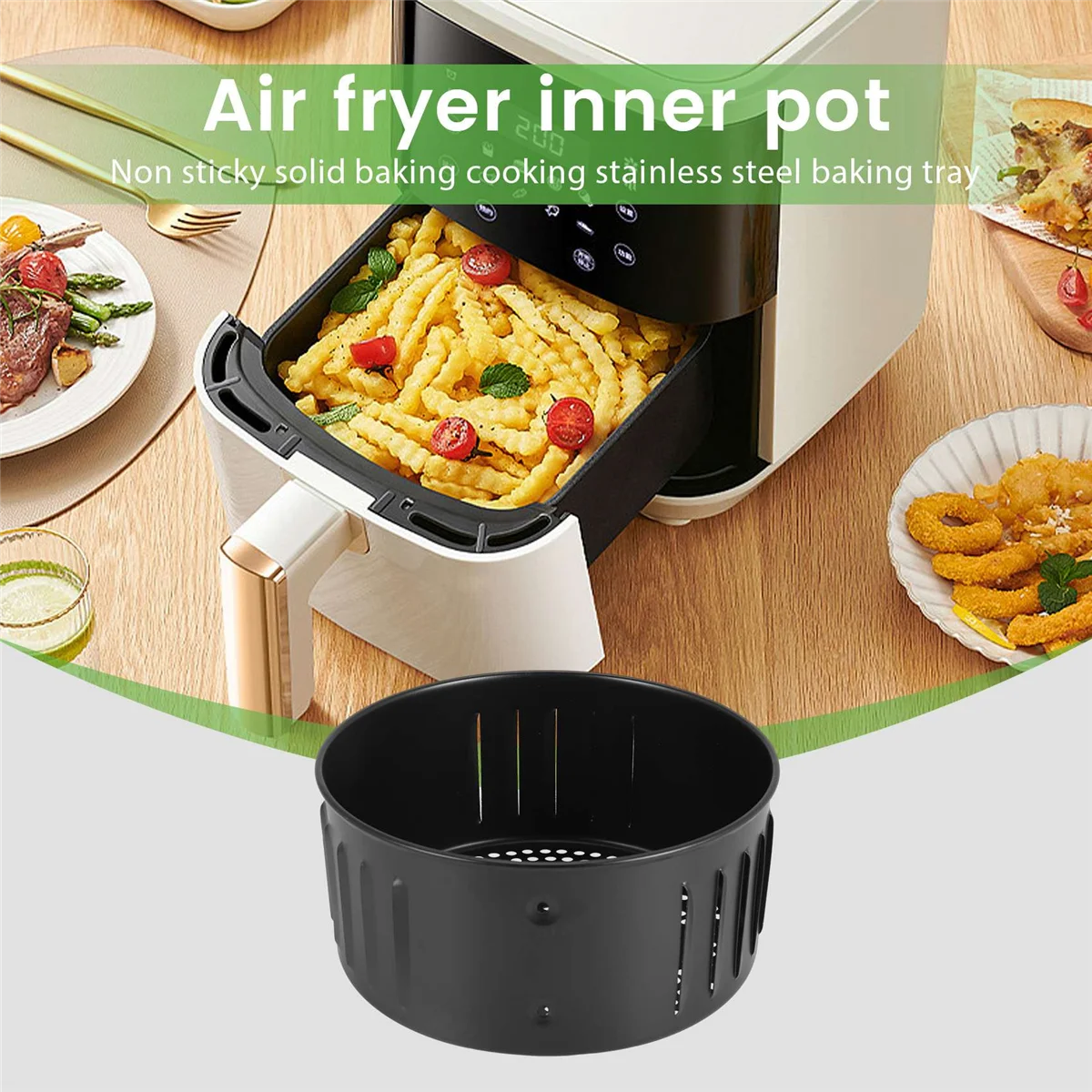 Air Fryer Replacement Basket Non Stick Sturdy Roasting Cooking Stainless Steel Baking Tray for All Air Fryer Oven