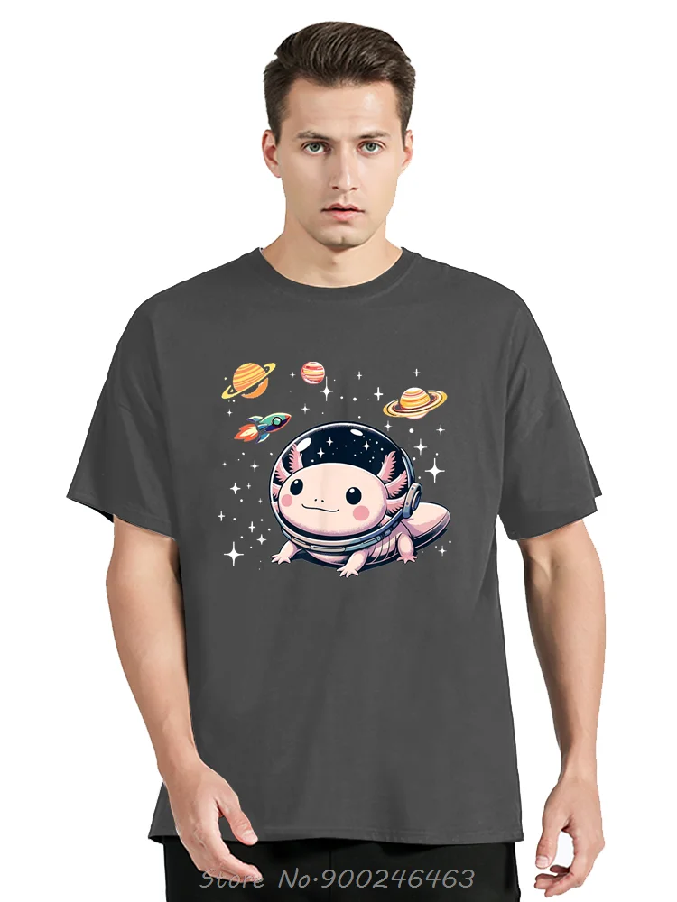 Axolotl Kawaii Nette Axolotls Astronaut Planeten Raum T-Shirt Nette Grafik Frauen Kleidung T-shirt Tops Oansatz Baumwolle T Shirt Tees – Detail 4