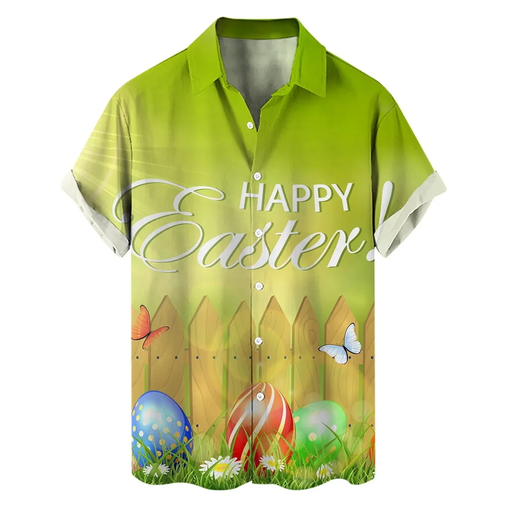 Camisas hawaianas con dibujos de conejos en 3D de color rosa para hombre y mujer, divertidas camisas de playa con estampado de día de Pascua, ropa para mujer y niño, camisa con botones de huevo de col
