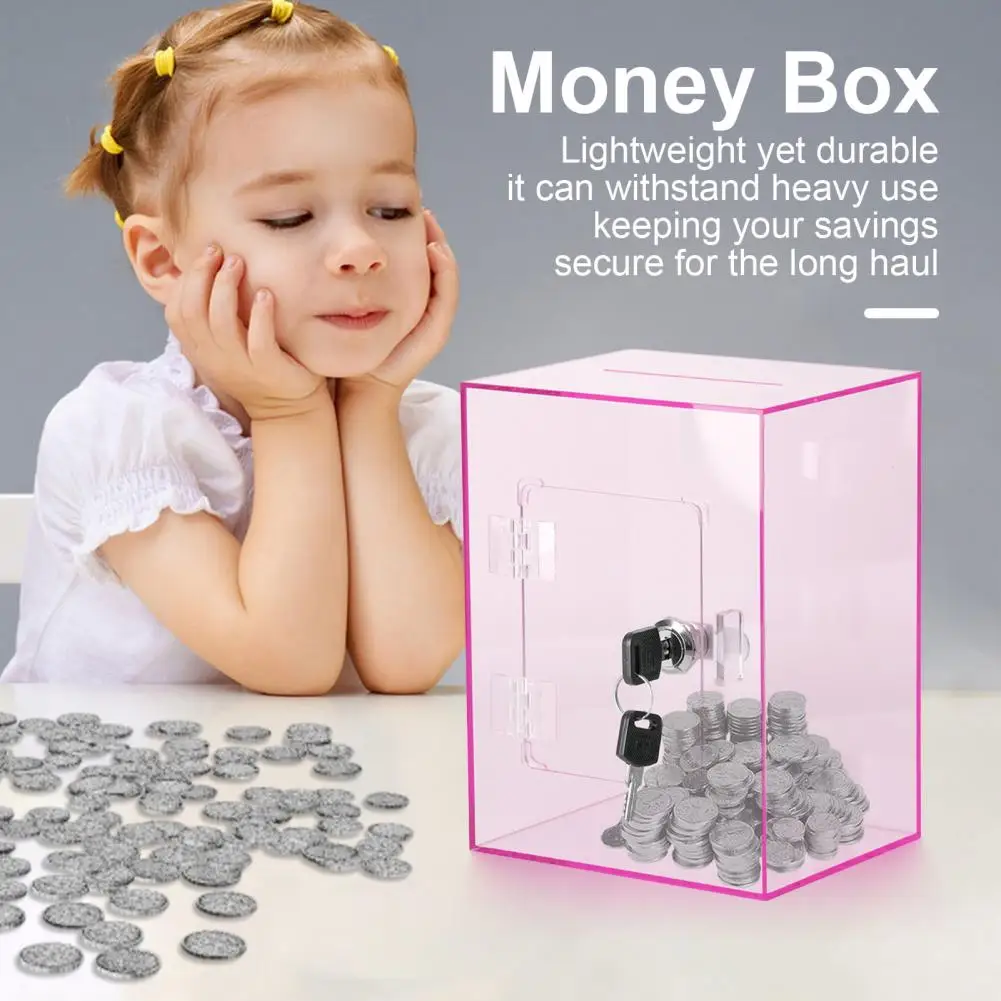 Money Saving Box Piggy Bank Coin Deposit Box Transparent Acrylic Piggy Bank with Key Capacity Openable for Coins for Kids Adults