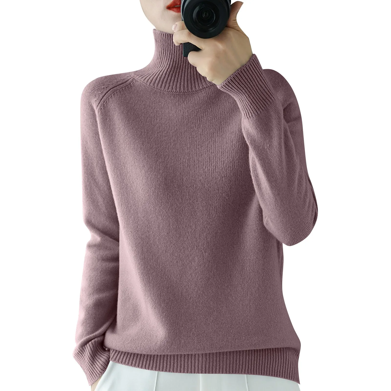Women's Long Sleeved Knitted Sweater Standing Collar Autumn Winter Top Sweater Women Sweaters for Autumn Winter Women Clothing 3