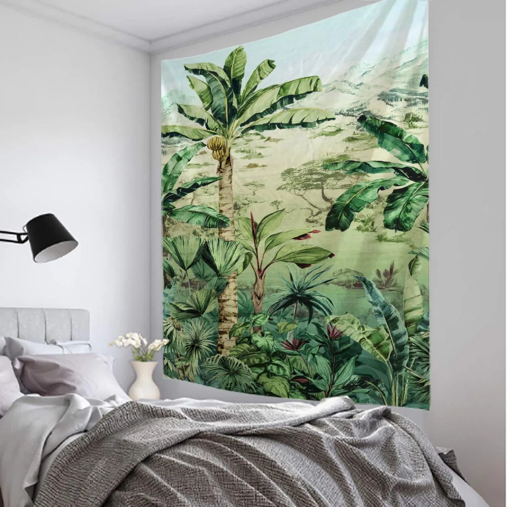 Tropical Plants Leaves Tapestry Jungle Palm Tree Wall Hanging Boho Psychedelic Room Wall Decor Nature Landscape Art Home Decor