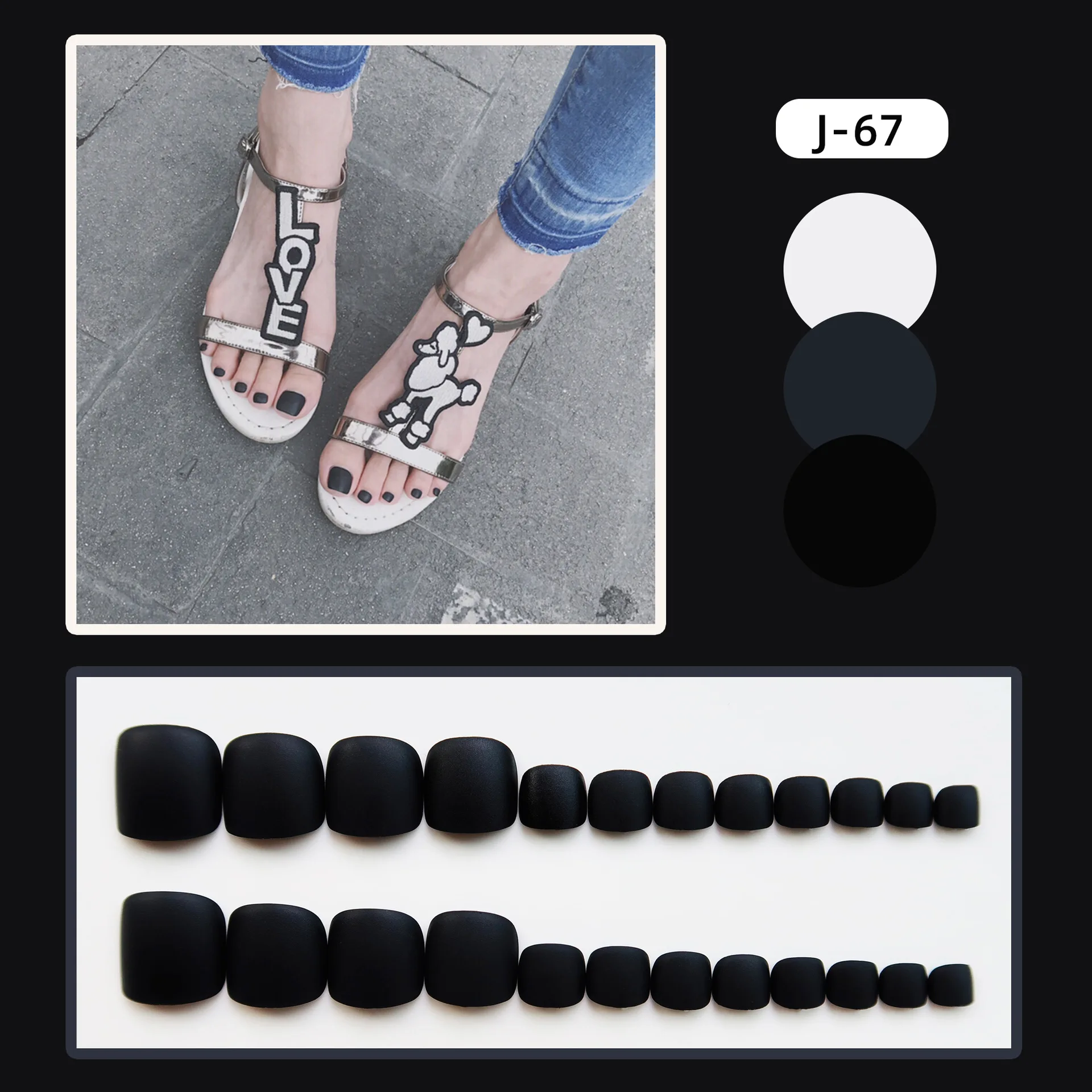 24Ps 광택 레이크 블루 프레스 발가락 손톱 인공 아크릴 가짜 발톱 풀 커버리지 탈착식 웨어러블 발가락 네일 아트 완료