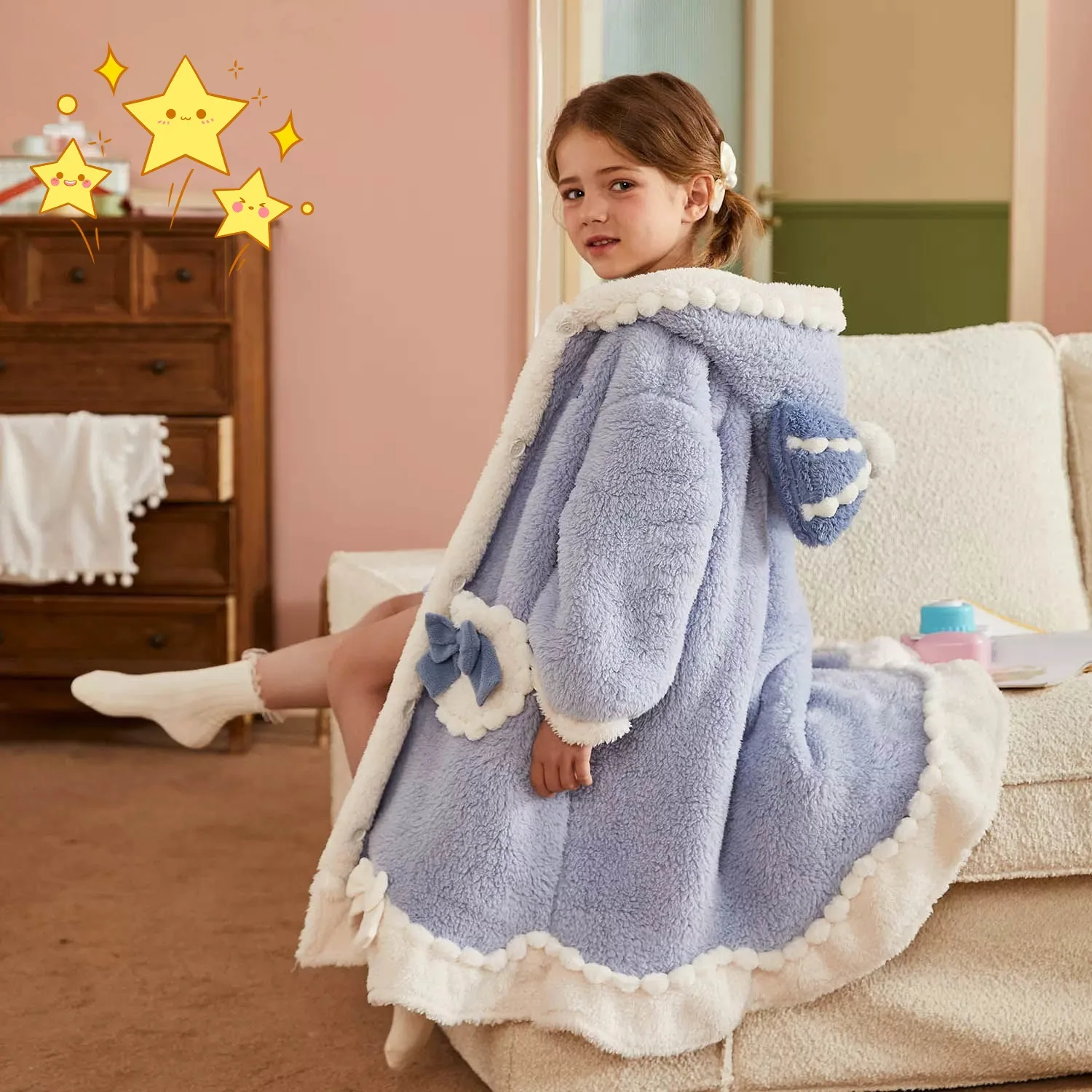 Girls Flannel Pajamas Autumn Winter Robes for Kids Thick Fleece Nightgowns for Children Teenager Bath Towel Kids Clothes
