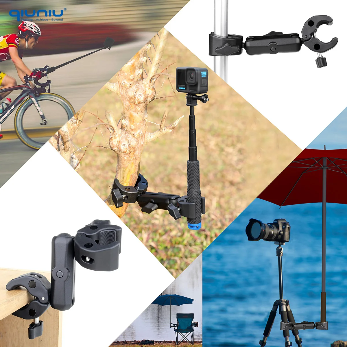 Super Morsetto Doppia Fotocamera Morsetto Granchio Pinza Clip Staffa di Montaggio Braccio Monitor Doppia Testa a Sfera per GoPro Insta360 DJI Action Camera - immagine 6