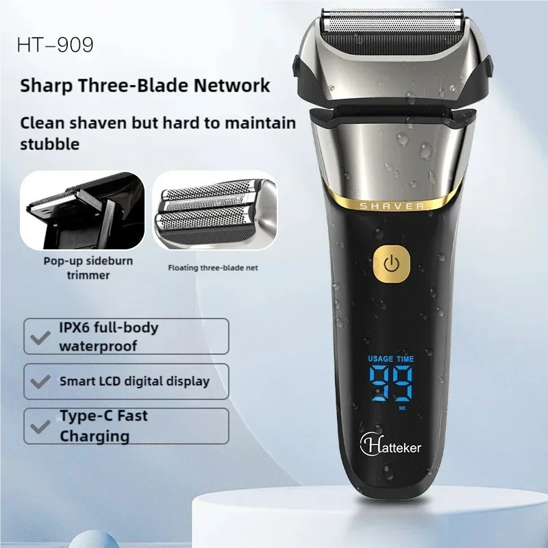 FK608 남성용 전기 면도기 3날 면도기 구레나룻 트리머 스마트 디스플레이가 장착된 전기 왕복 면도기 수염 트리머