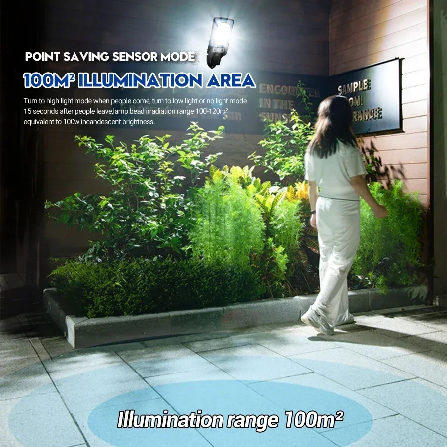 Outdoor solar COB street lights with 3 light mode motion sensor for garden courtyard yard path security