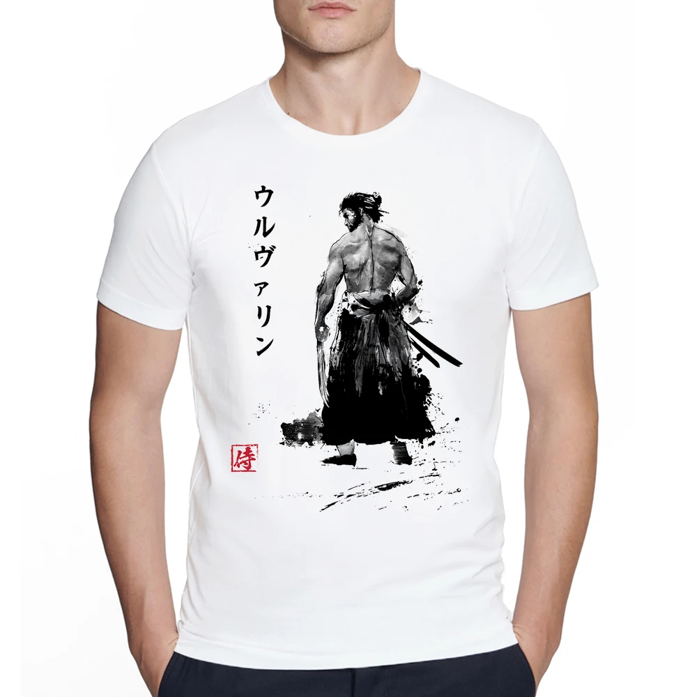 Sommer Mode Unsterblich Samurai sumi-e Print Kurzarm Alle-spiel Oansatz Weiß Casual Tee Männer T Shirt komfortable Tops – Detail 5