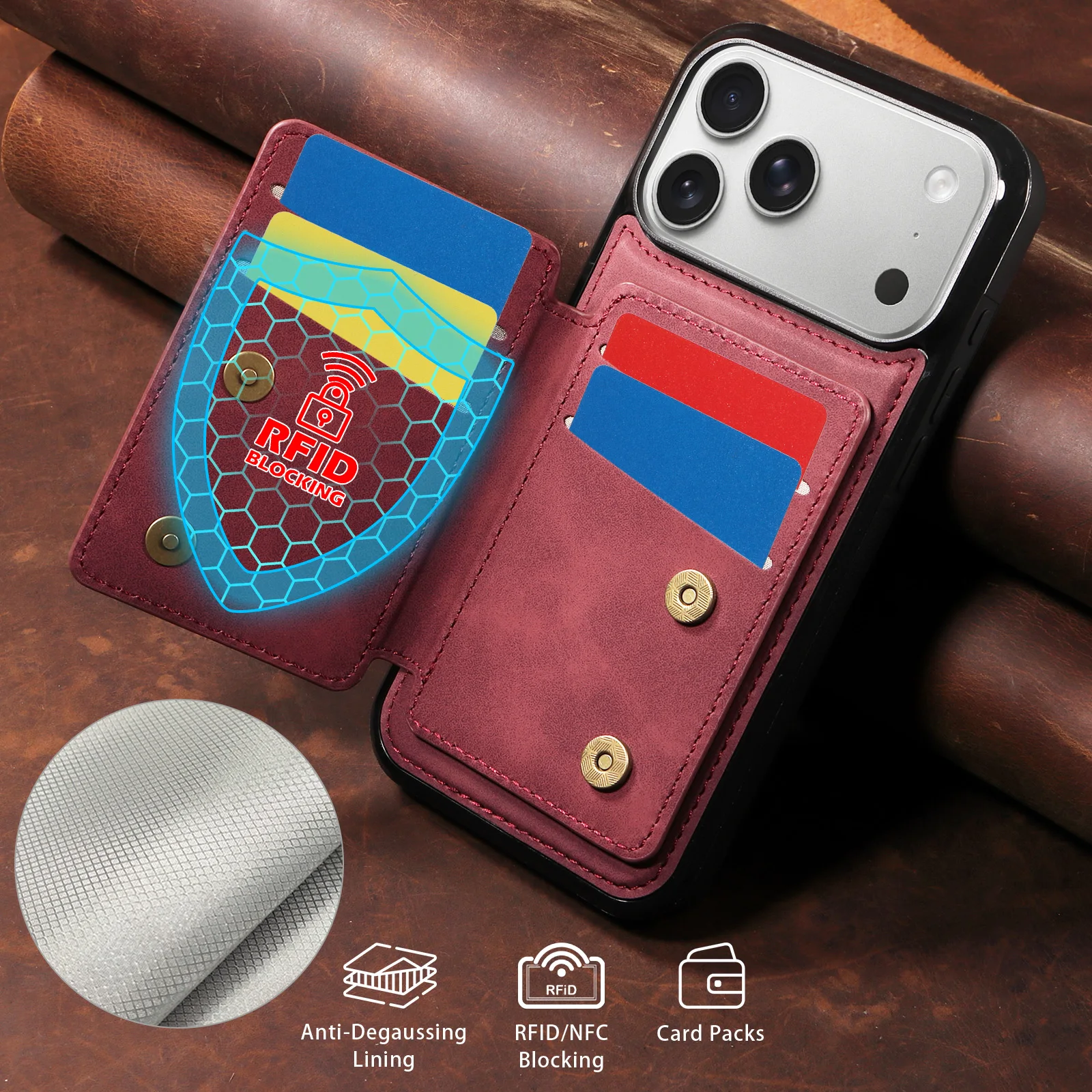 Premium PU Leather Wallet Phone Case with Card Slots, Stand, and Magnetic Buckle