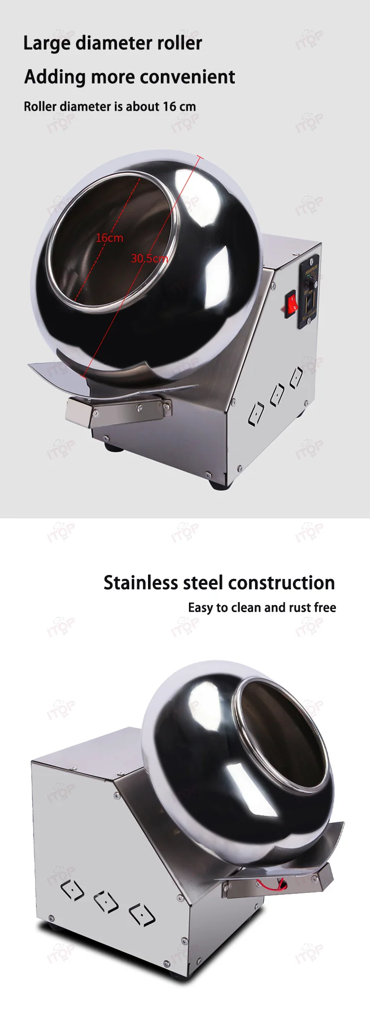 Description Picture 5 of itemITOP 40cm Roller Chocolate Ball Maker Chocolate Coating Machine Chocolate Icing Machine Polishing/Rounding/Coating/Drying Maker