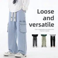 Loose Straight Leg Men's Jeans Workwear Trousers High Street Style Youthful Drag Floor-Length Grey Denim Pants for Teens