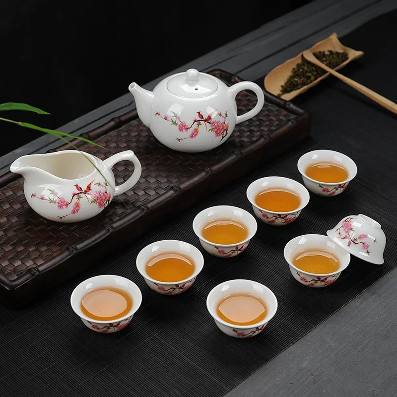 Red Peach Pattern Kung Fu Tea Set Teacups Green Tea Pot and Cup Set Chinese Teapot Coffeeware Teaware Teeware Teware Gaiwan Cups