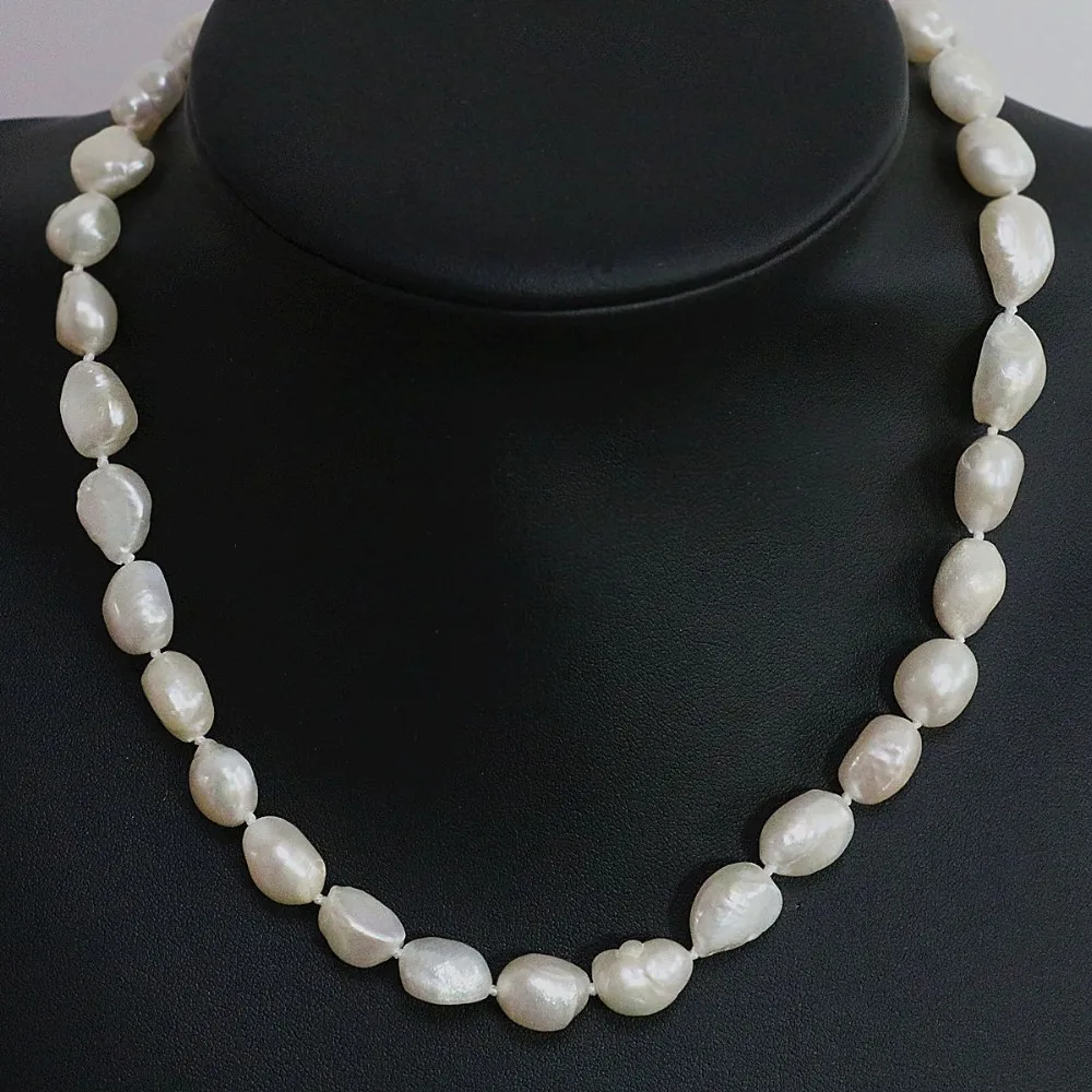 

Hand knotted necklace freshwater white baroque pearl 11-12mm 18inch for women fashion jewelry