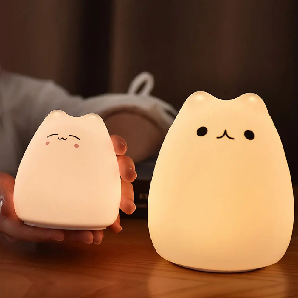 

Cute Night Light Mini Popular Cat Baby Night Lamp Battery Touch Color-changing Eye Protection Bedroom Bedside Light for Children