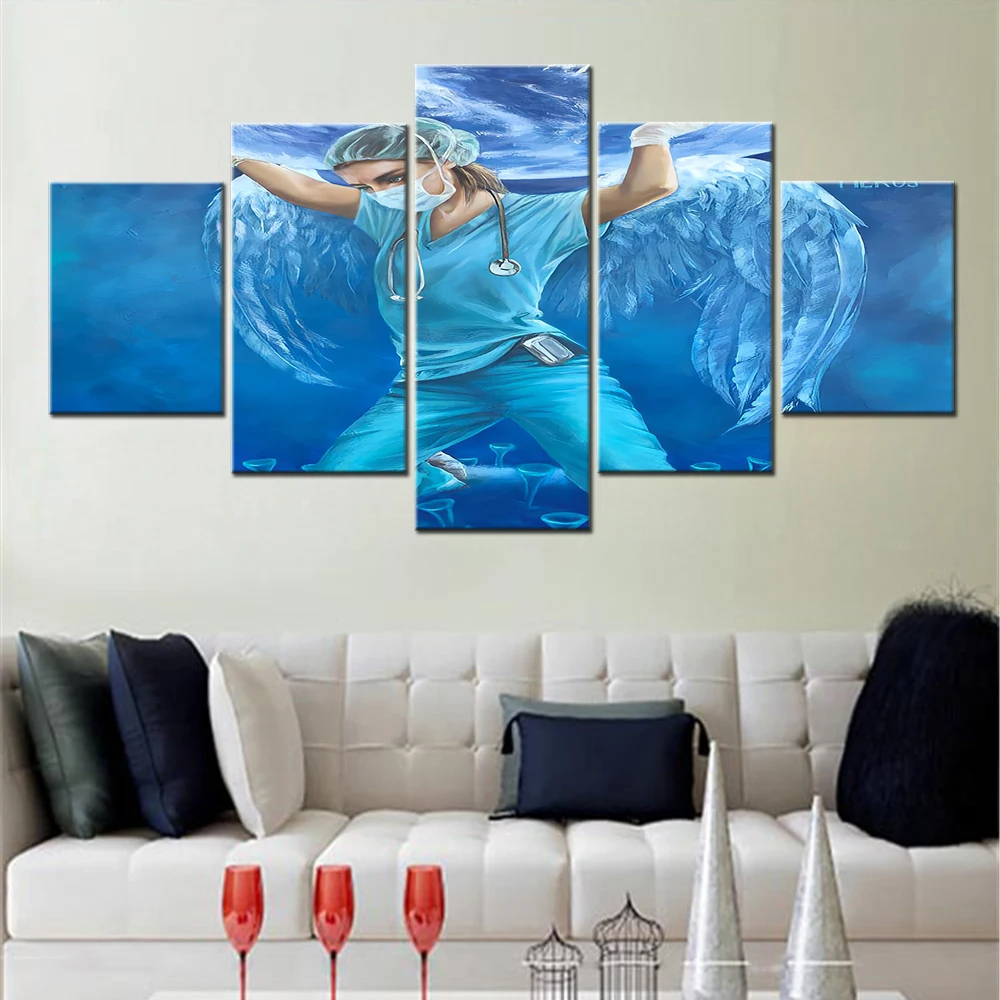 

5 Pieces Canvas Wall Art Poster Science Fiction Nurse Earth Wallpaper Home Decor Living Room Picture Print Bedroom Mural Artwork