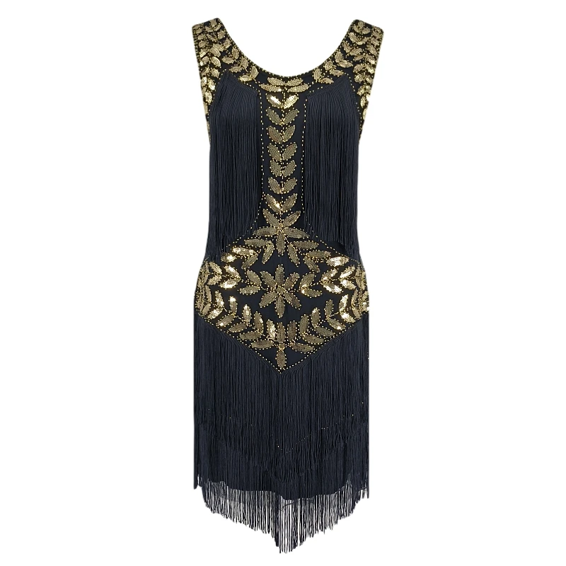 1920s Sleeveless Flapper Dresses Scoop Neck Great Gatsby Dresses Fringed Sequin Roaring 20s Dress Cocktail Party Costume 1
