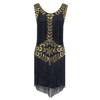 1920s Sleeveless Flapper Dresses Scoop Neck Great Gatsby Dresses Fringed Sequin Roaring 20s Dress Cocktail Party Costume 1