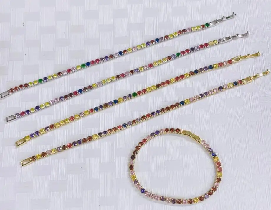 1Pcs Gold Filled Colorfol Colorful Cubic Zirconia Bracelet For Women Men Jewelry Rainbow Cz Tennis Trendy Bangle Girls Gift Fsg3