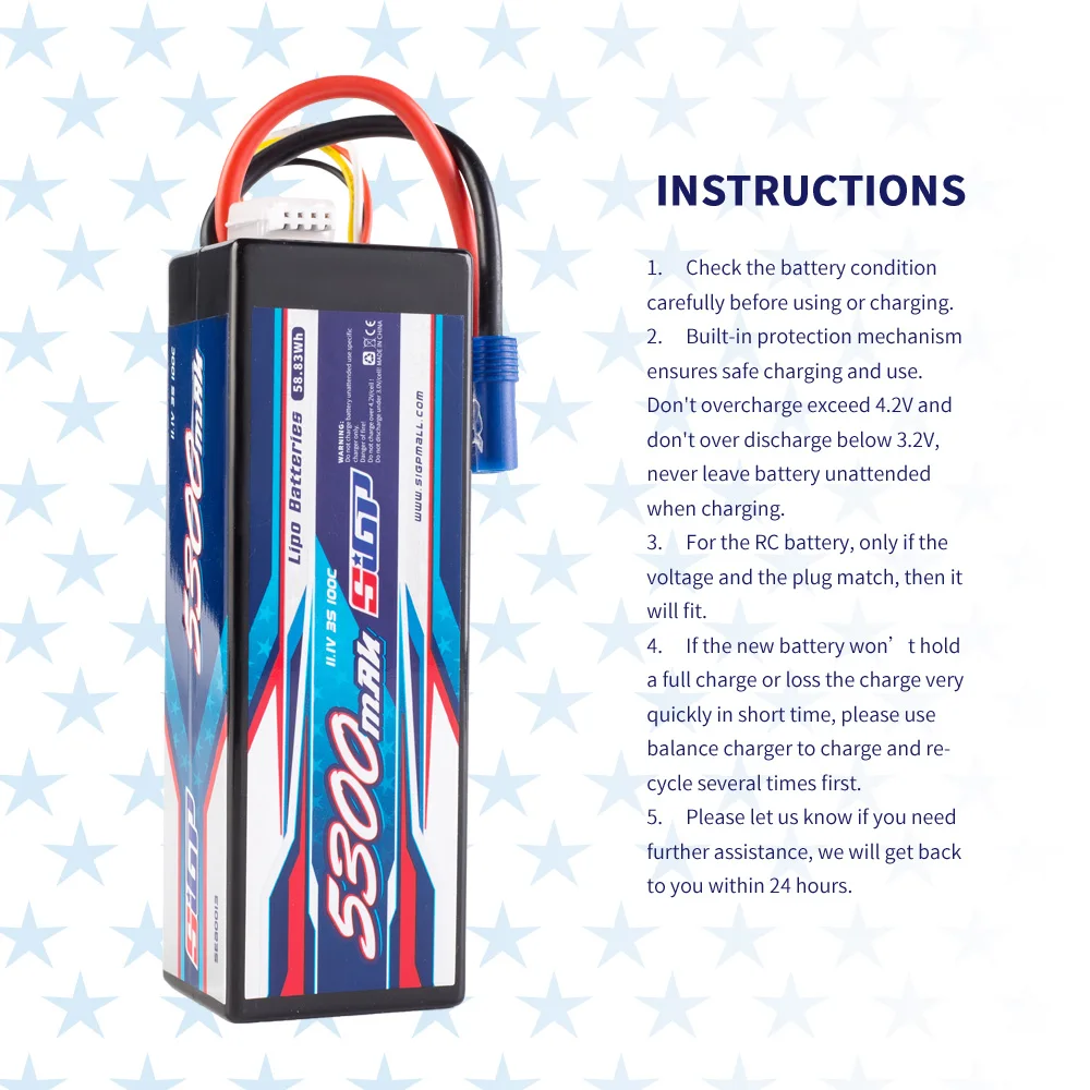 SIGP 3S 11.1V 5300mAh Lipo Battery 100C Hard Case met Deans EC5 Plug voor RC Car Truck Boot Vehicles Tank Buggy Racing Hobby 6