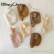 

Imitation cashmere hat baby thick warm autumn and winter hat knitted hat children baby plush ear hat Baby Photography Props
