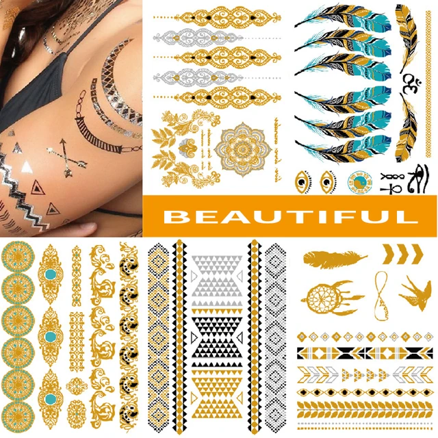 Flash Tatoo Gold Metallic Temporary Tattoos Sticker Body Art Flash Inspired