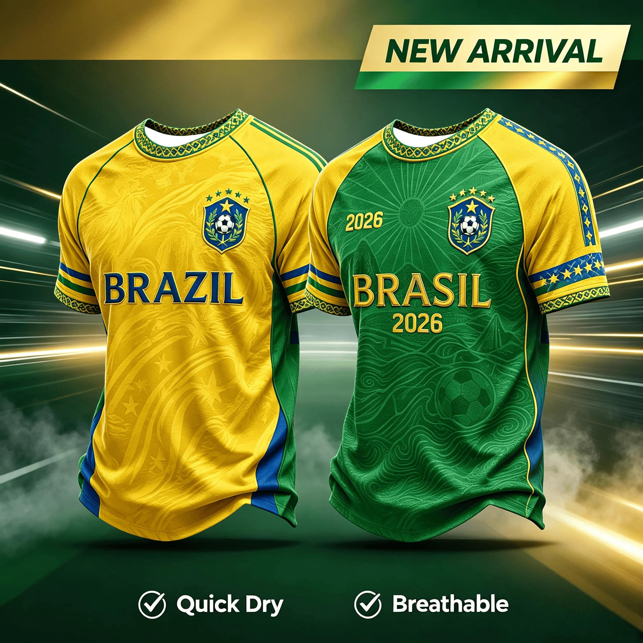 2026 Neues Brasilien-Flaggen-Themen-Fußballtrikot, Fanfreundliches Sporttraining, Schnell Trocknendes T-Shirt für Herren, Familie und Kinder
