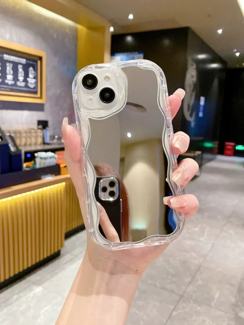 Clear Mirror Makeup Silicone Phone Case with Fashion Wave Design