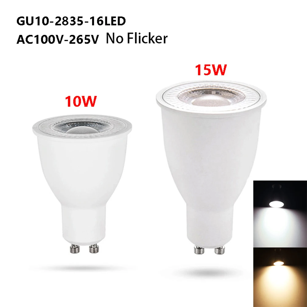 

No Flicker High Brightness GU10 LED COB Spotlight 10w 15w LED Bulb 220V 230V 240V LED Lighting Spot Home Lights Cold / Warm Whit