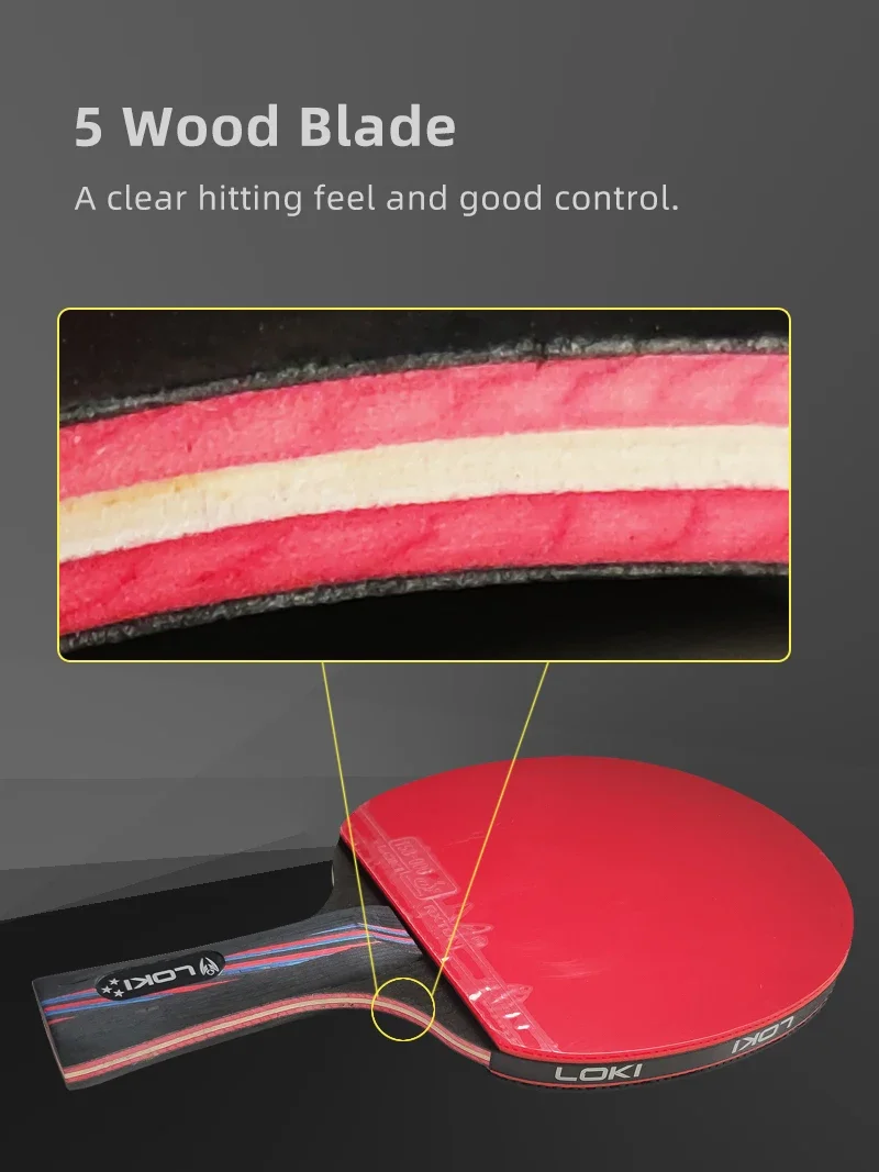 Description Picture 6 of itemLoki X3 Ping Pong Racket Pimples-in Table Tennis Racket with ITTF Rubber 5 Wood Blade Elastic Sponge and Hard Shell Cover