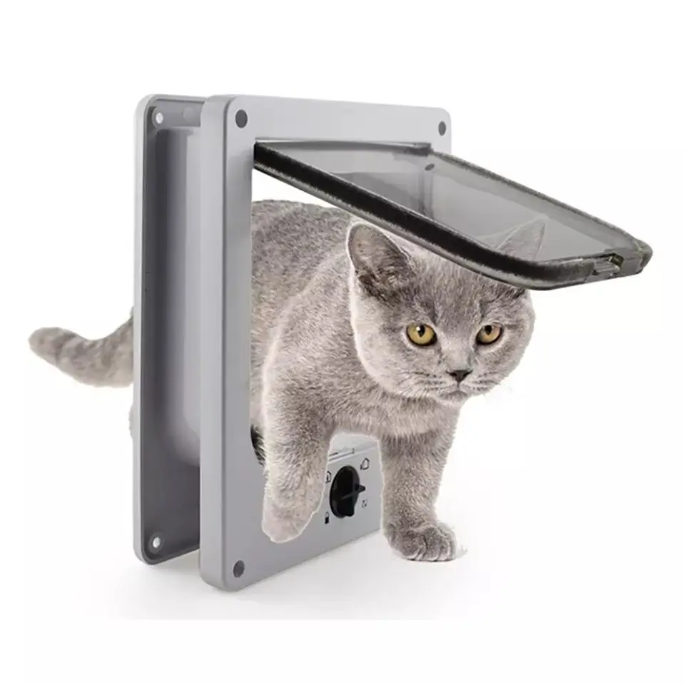 Cat Door Pet Door Dog Cat Flap Door With 4 Way Security Pet Door With Controllable Access Direction Small Cat ABS Plastic Gates Doors Pet Supplies