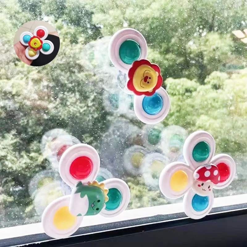 3PC Set Suction Cup Spinning Cartoon Animal Spinner Toys For Kids Window High Chair Tray Bath Table Travel for Children Gift 3
