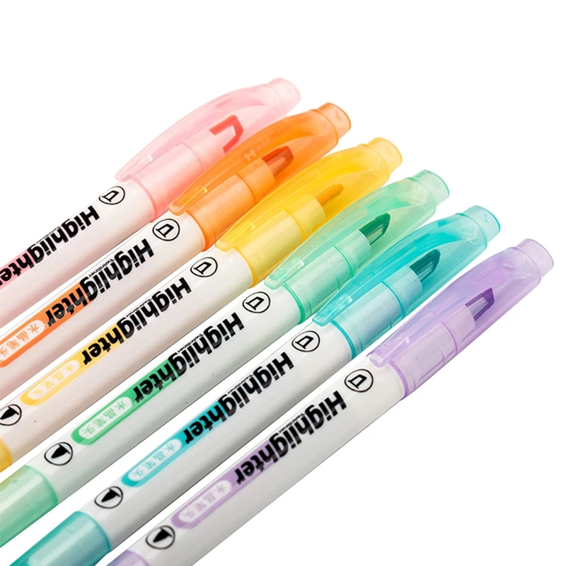 Double Tip Highlighter Pens Macaron Color Manga Markers 6pcs/set,highlighter pen,highlighter marker
