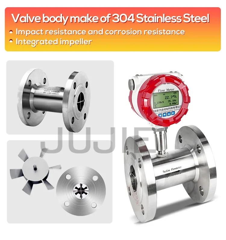DN40/50 3'' SS304 Oil Flow Meter Fuel Diesel Liquid Turbine Flowmeter with LCD D