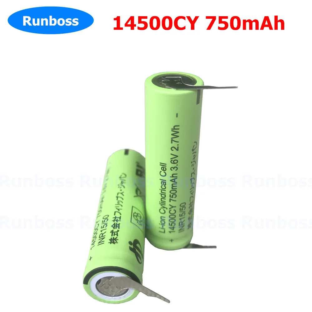 1-2 個 3.6V 750mAh 14500CY リチウムイオンバッテリーブラウン