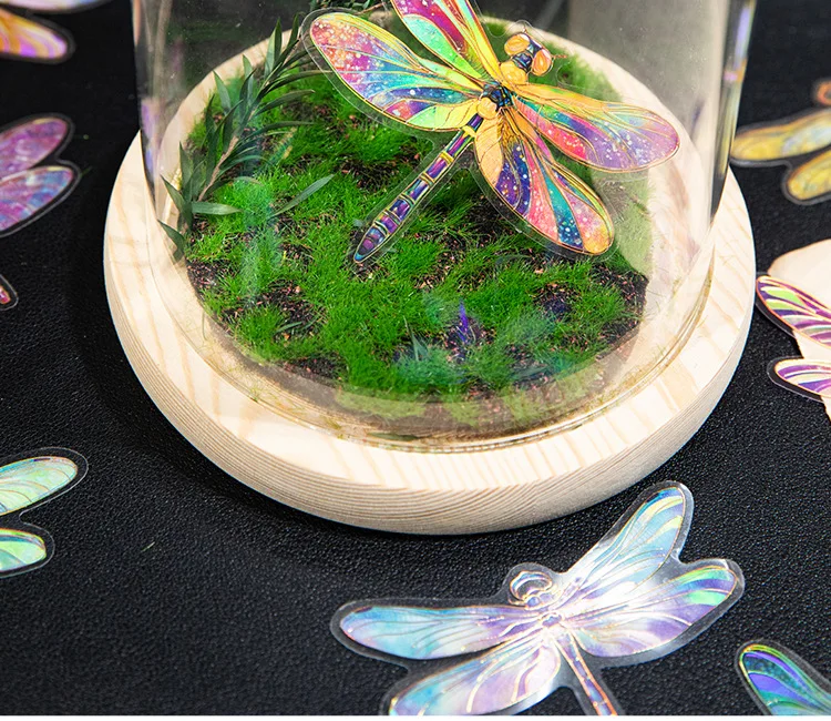 20pcs Kawaii beautiful colored dragonfly PET die-cutting hot stamping sticker Collage Junk Journal scrapbook decoration supplies